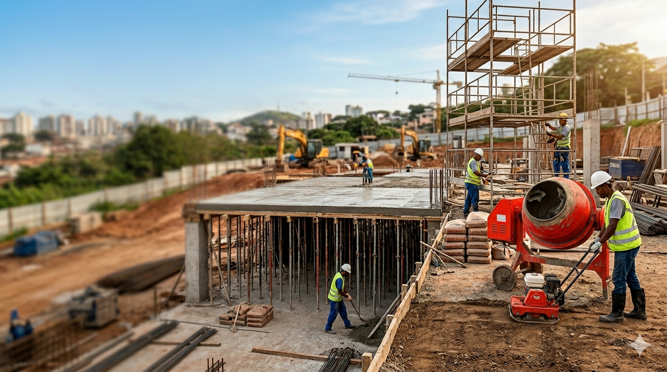 Canteiro de obras com equipamentos Retric